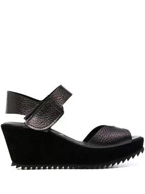 $600 PEDRO GARCIA FAMA SANDALS WEDGE PLATFORM SUEDE BLACK LEATHER 35.5 (TE18)